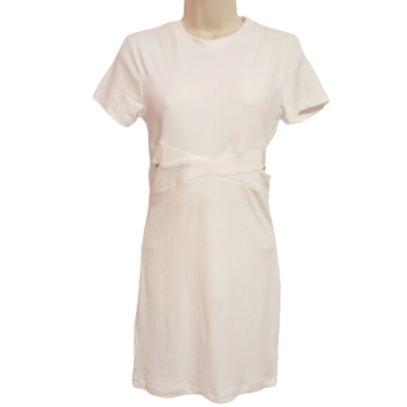Streetwear Society White Ribbed Knit Cut Out Bodycon Dress Medium - Picture 1 of 11